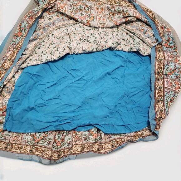 Floral Maxi Dress Women's XL Blue Pink Smocked Back Ric Rac Straps Boho Summer - Picture 9 of 10